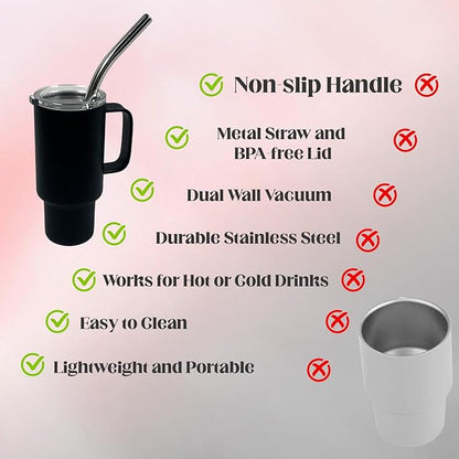 Cute Shot Glasses with handle 2oz, Mini Shot Tumbler with Lid and Straw, Kawaii Insulated Tumblers for Espresso Coffee Spirits Cute Stuff Funny Gifts (6x Black)