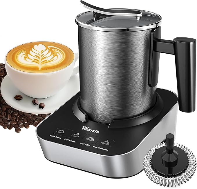Wamife Electric Milk Frother and Steamer for Coffee with Milk Frother Cup (700ml/23.6oz,Milk 150ml) 4-in-1 Milk Foamer Hot Chocolate Maker,Hot & Cold Foam Maker,Heated Milk,Dishwasher Safe with Whisk