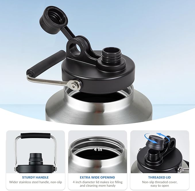 1 Gallon Water Jug Bottle Insulated, 128oz Stainless Steel Water Bottle Wide Mouth Double Vacuum Dishwasher Safe BPA Free for Hot & Cold Drinks Stainless Steels