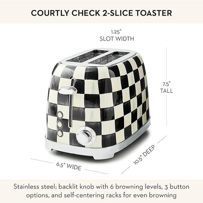 MACKENZIE-CHILDS 2-Slice Toaster, Decorative Toaster for Kitchen, Black-and-White Courtly Check