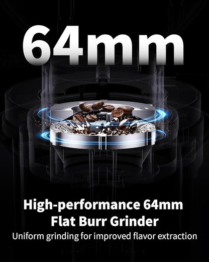 SHARDOR Professional 64mm Burr Coffee Grinder with 100 Grind Settings and All-Metal Chamber, Coffee Bean Grinder with Adjustable Electronic Timer and LED Display, Anti-Static,Black