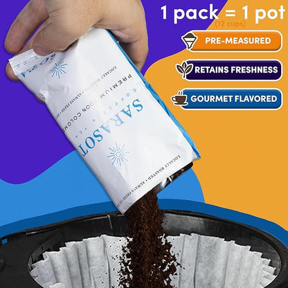 Coffee Packets & Coffee Packs Bulk Ground – Medium, Colombian & Dark Roast Variety Sampler, 1.75oz Pre-Measured Bags for 12-Cup Brewers, 100 Count