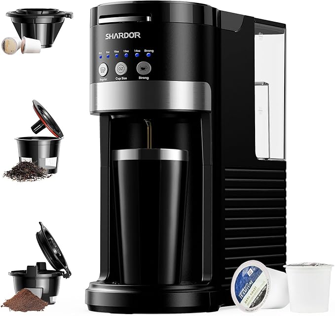 SHARDOR 3 in 1 Single Serve Coffee Maker, K Cup Pod Coffee Maker Compatible with Grounds & Teas, 6 to 14oz Brew Sizes, 40oz Removable Water Tank, Easy to Use, Black