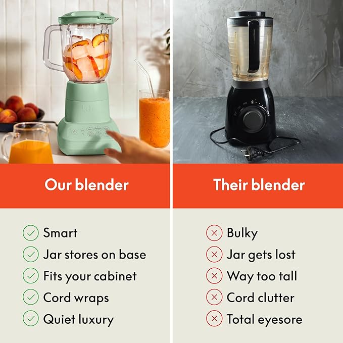 bella 10 Speed Countertop Blender, Juicer & Smoothie Maker, Fits-anywhere™ Kitchenware, Slim Flip & Store Design, Dishwasher Safe 48oz Capacity Pitcher & Lid, Stainless Steel Blade, 450 Watt, Seaglass