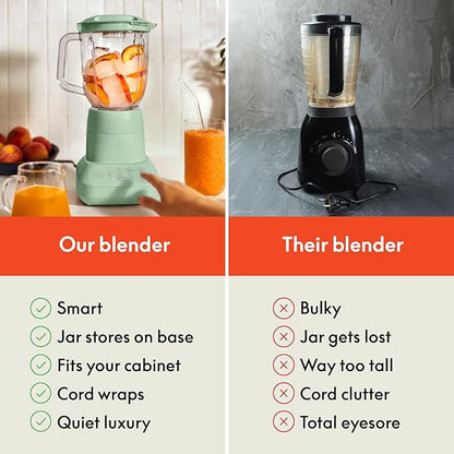 bella 10 Speed Countertop Blender, Juicer & Smoothie Maker, Fits-anywhere™ Kitchenware, Slim Flip & Store Design, Dishwasher Safe 48oz Capacity Pitcher & Lid, Stainless Steel Blade, 450 Watt, Seaglass