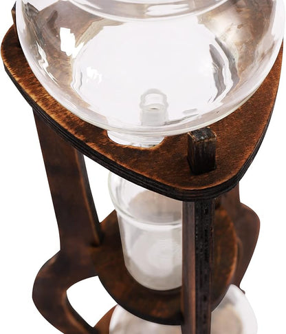 Cold Brew Drip Coffee Maker, 600ml/20.29 Ice Coffee Brewer Machine Cold-Drip Coffee Tower with Glass Container Wood Stand for Home Office