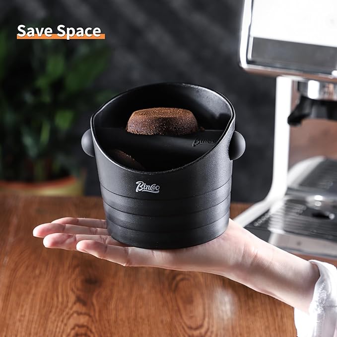 Bincoo Mini Coffee Knock Box 4.5 Inch - Espresso Accessories for Coffee Grounds Container - Multifunctional, Suitable for Home & Bar(Black)