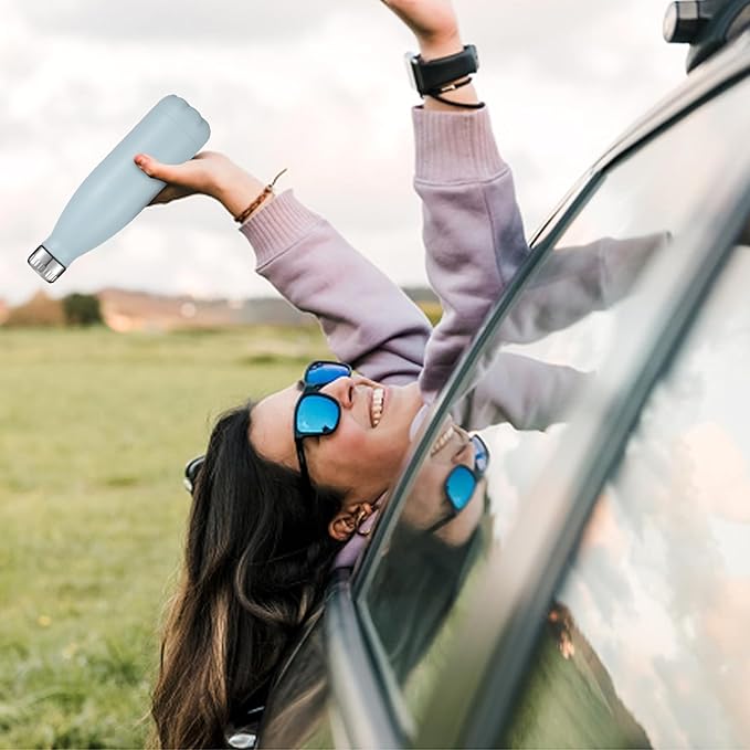 HASLE OUTFITTERS 17oz Stainless Steel Water Bottles Bulk, Vacuum Insulated Water Bottles Double Walled Reusable Metal Sports Water Bottles Keep Drinks Hot and Cold, Light Blue, 8Packs