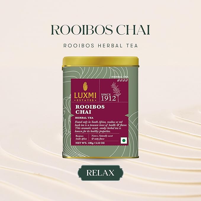 Luxmi Estates - Rooibos Chai - Organic Rooibos Tea with Spices - Loose Leaf - 100g (50 Cups), Limited Fall Tea with Cinnamon, Cardamom and Clove, Perfect for Relaxation