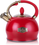 Load image into Gallery viewer, SUSTEAS Stove Top Whistling Tea Kettle - Food Grade Stainless Steel Teakettle Teapot with Cool Touch Ergonomic Handle, With 1 Silicone Pinch Mitt Included, 2.64 Quart(RED)