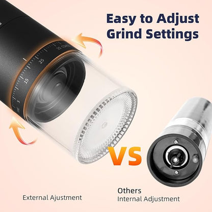 Irishom Coffee Bean Grinder with 38 Grinding Setting, Digital Power Display, 5-blades Ceramic Conical Burr, One Button Start and Auto Stop, Handheld Electric Espresso Grinding Machine