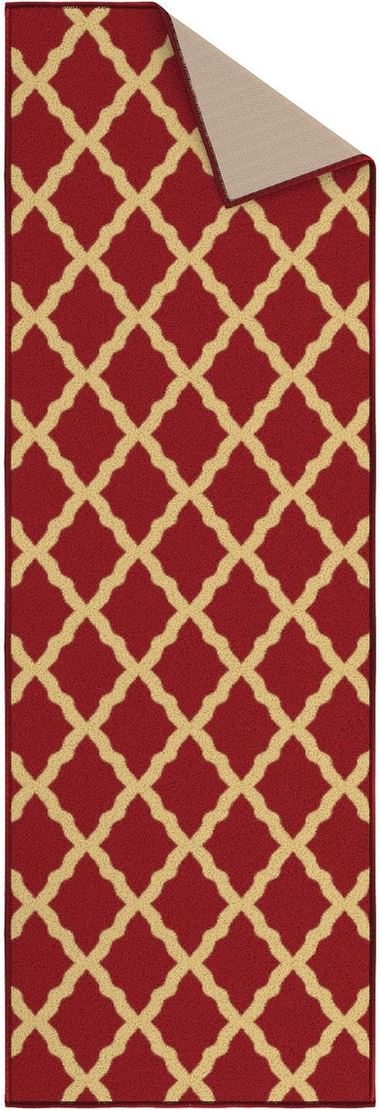 Ottomanson Hallway Runner Rug 20" x 59" Non Slip Trellis Area Rugs Easy to Clean Laundry Rug Runner Durable & Pet Friendly Floor Carpet Runners for Hallways Entryway Living Room Kitchen Bathroom, Red