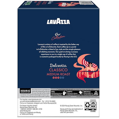 Lavazza Dolcevita Classico, Single-Serve Keurig K-Cup Pods, Medium Roast Coffee, 88-Count Box (4 Packs of 22)
