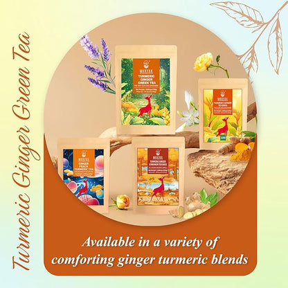 WT WEETEE Turmeric Ginger Green Tea Bags, 100 Count Made Turmeric, Ginger Root, Cinnamon and Honey Flavoring, Natural Caffeinated Spice Tea