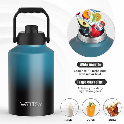 1 Gallon Water Bottle Insulated(Cold for 48 Hrs),BPA Free&Leak Proof,128oz Stainless Steel Water Jug,Big thermo,Large Water Bottle with Handle for Gym,Hiking,Camping&Travel,Lake Blue