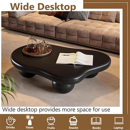 Cloud Coffee Table Modern Cute Coffee Tables Irregular Simple Tea/Center Table for Small Space End Table for Living Room, Home Office, Indoor (Irregular Shape Black 39.4" Wx27 Dx11.4 H)