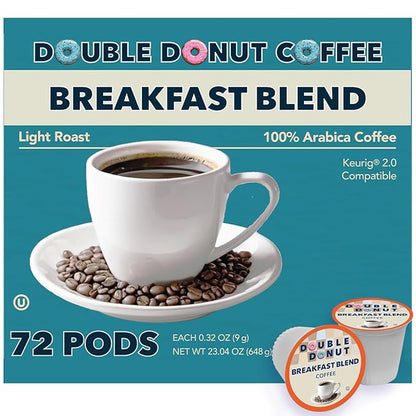 Double Donut Coffee Breakfast Blend Coffee Pods, Light Roast Coffee in Recyclable Single-Serve Pods for Keurig K Cups Brewer Machines, 72 Count Bulk Pack, original version