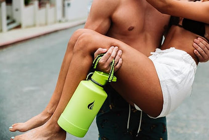 HYDRO CELL Stainless Steel Insulated Water Bottle with Straw - For Cold & Hot Drinks - Metal Vacuum Flask with Screw Cap and Modern Leakproof Sport Thermos for Adults (Neon 64oz)