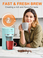 Load image into Gallery viewer, Single Serve Coffee Maker for K-Cup and Ground Coffee, Fast Brew, 6-12 oz Brew Sizes One Cup Coffee Machine Fits 5.5" Mugs, One-Button Small Coffee Maker with Descaling Reminder, Light Blue