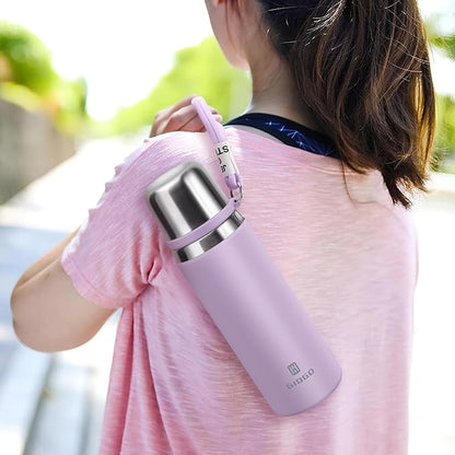 Stainless Steel thermo Bottles with cup 700ml/23.7oz Vacuum Insulated Bottle for hot and cold coffee drink water thermo flask with cup.(Purple,700ml)