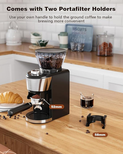 COWSAR Conical Burr Coffee Grinder, Burr Grinder with 35-Position for 2-12 Cup, Anti-Static, Double Portafilter Holders, One-Touch Switch, Easy to Clean, Ideal for Espresso/Drip/French Press