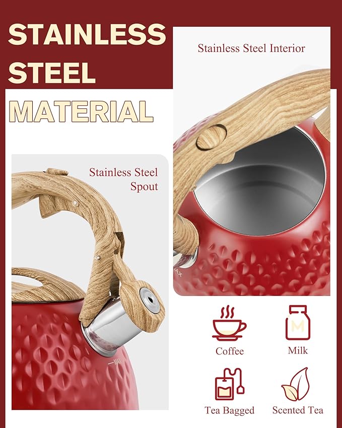 Tea Kettle,2.5 Quart Stovetop Tea Kettles Loud Whistle,Food Grade Stainless Steel Water kettles for Stove Top with Anti-hot Ergonomic Handle,Suitable for All Heat Sources