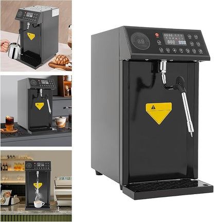 Commercial Steam Milk Frother, 2.11 Gallon Capacity, 5-Temperature Settings, 20-Min Continuous Steam, LED Display, 110V 1300W Espresso Milk Frother for Coffee, Milk Tea (Black)