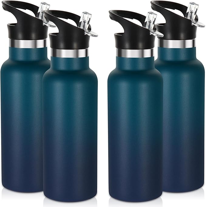 Volhoply 17oz Insulated Water Bottle Bulk 4 Pack,Stainless Steel Kids Water Bottles with Straw Lid,Reusable Metal Water Flask,Double Wall Vacuum Sports School Keep Hot & Cold (Dark Night,4 Set)
