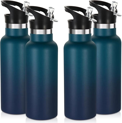 Volhoply 17oz Insulated Water Bottle Bulk 4 Pack,Stainless Steel Kids Water Bottles with Straw Lid,Reusable Metal Water Flask,Double Wall Vacuum Sports School Keep Hot & Cold (Dark Night,4 Set)