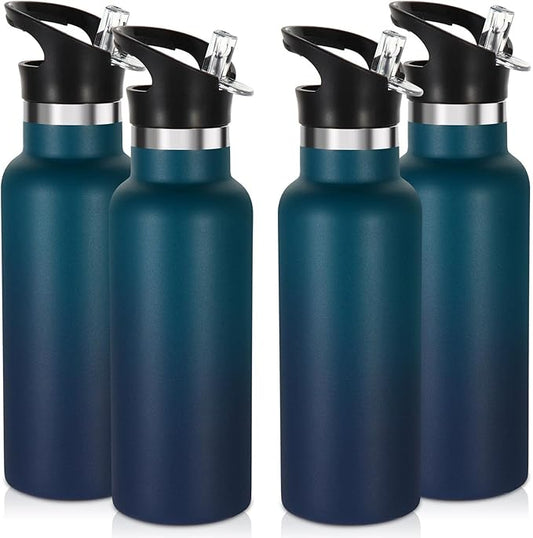 Volhoply 17oz Insulated Water Bottle Bulk 4 Pack,Stainless Steel Kids Water Bottles with Straw Lid,Reusable Metal Water Flask,Double Wall Vacuum Sports School Keep Hot & Cold (Dark Night,4 Set)