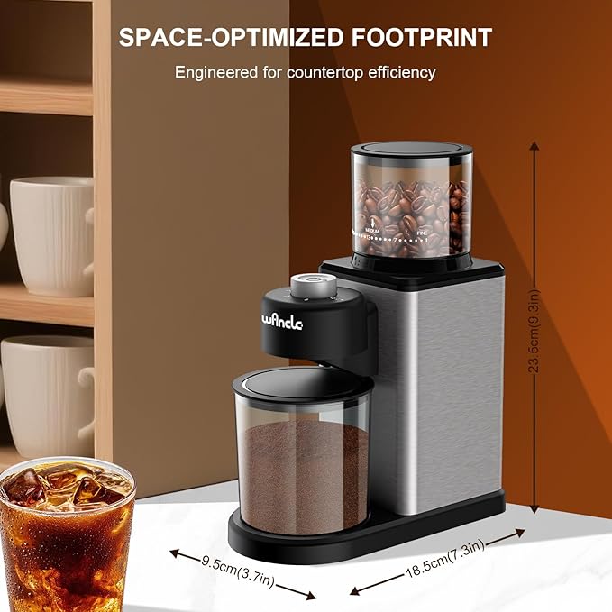 Wancle Conical Burr Electric Coffee Grinder Bean Grinder - 25 Adjustable Grind Settings for Espresso/French Press/Drip, 2-12 Cup Capacity, Low Noise & Anti-static with Powder Blower, Stainless Steel