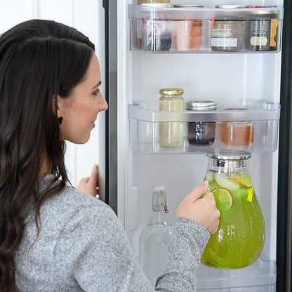 88OZ Glass pitcher with lid and Spout，High Heat Resistance Pitcher water jug for Hot/Cold Water & Iced Tea Wine Coffee Milk and Juice Beverage Carafe with Ice Tray (2.6L)