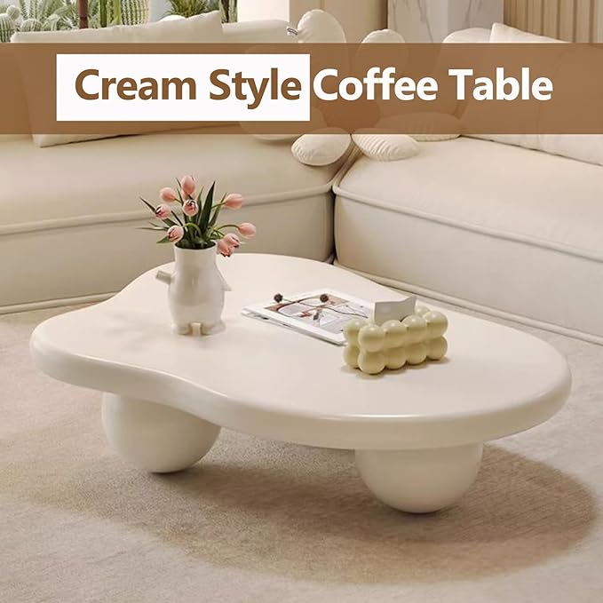 Cloud Coffee Table Modern Cute Coffee Tables Irregular Simple Tea/Center Table for Small Space End Table for Living Room, Home Office, Indoor (Irregular Shape White 39.4" Wx27 Dx11.4 H)