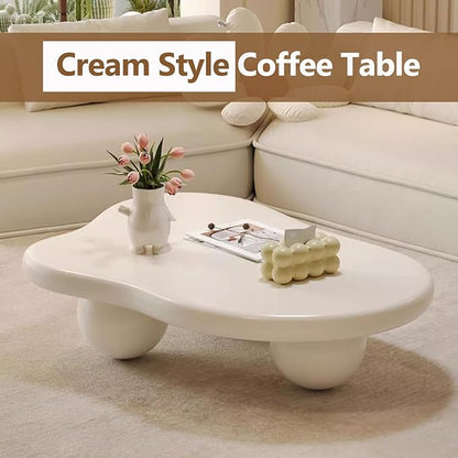 Cloud Coffee Table Modern Cute Coffee Tables Irregular Simple Tea/Center Table for Small Space End Table for Living Room, Home Office, Indoor (Irregular Shape White 47" Wx35.4 Dx15.3 H)