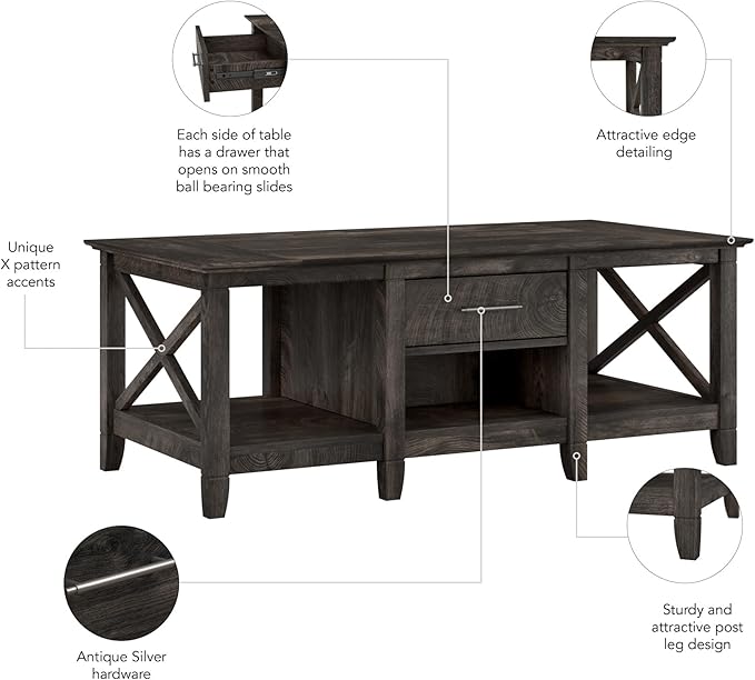 Bush Furniture Key West Coffee Table with Storage in Dark Gray Hickory