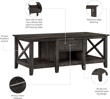 Bush Furniture Key West Coffee Table with Storage in Dark Gray Hickory