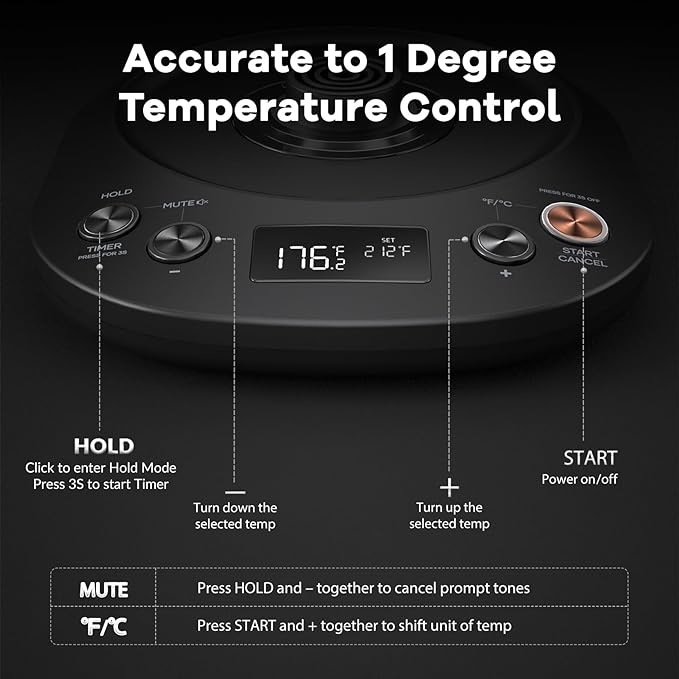 Mecity Electric Kettle Gooseneck Pour Over Kettle ±1℉ Temperature Control Quick Heating Water Boiler for Coffee & Tea & Formula Auto Shut Off Tea Kettle 1200 Watt, 0.8L, Matt Black, Barista Edition