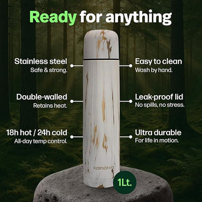 KALMATEH Modern & Elegant Double Walled Vacuum Insulated Stainless Steel Thermo Bottle 1000 ml, Precise Pouring & Heat Retention For Yerba Mate, Coffee, Tea, and Camping