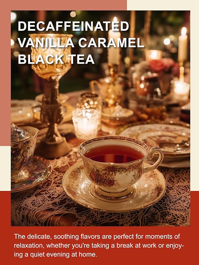 TeeLux Decaf Vanilla Caramel Black Tea Bags, Decaffeinated Black Tea with Vanilla Caramel, Robust & Smooth Taste, 100 Count