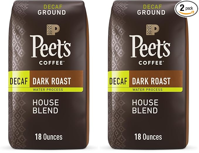 Peet's Coffee, Dark Roast Ground Coffee - Decaf House Blend 36 Ounces (2 Bags of 18 Ounces)
