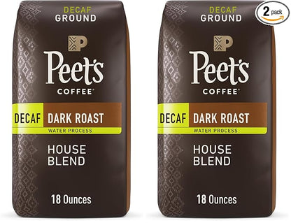 Peet's Coffee, Dark Roast Ground Coffee - Decaf House Blend 36 Ounces (2 Bags of 18 Ounces)