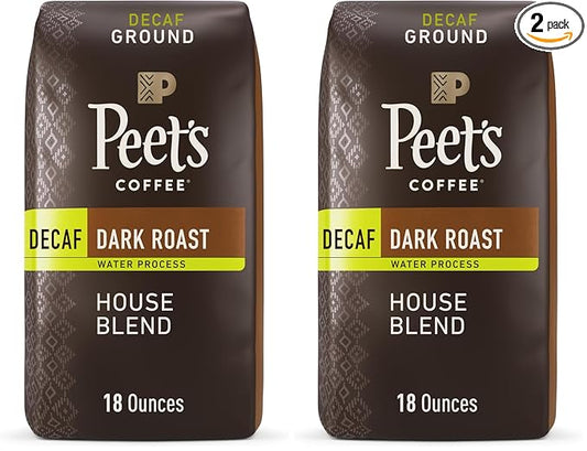 Peet's Coffee, Dark Roast Ground Coffee - Decaf House Blend 36 Ounces (2 Bags of 18 Ounces)