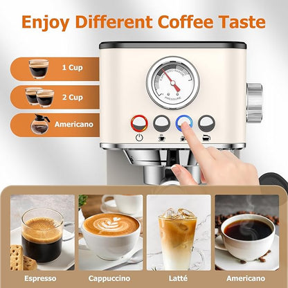 Spacekey Espresso Machine 20 Bar, Espresso Maker with Milk Frother Steam Wand, Stainless Steel Espresso Coffee Machines for Home, Cappuccino, Latte Maker with 58oz Removable Water Tank, White