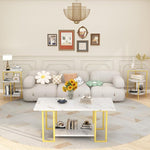 Load image into Gallery viewer, Lamerge Coffee Table Set of 3,Rectangle Coffee Table&amp;2 Accent Table,Faux Marble Tabletop,3 Piece Living Room Table Sets with Multi Tier Storage, for Small Space, Apartment,White &amp; Gold (LCTS-wg)