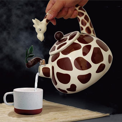 UPware Giraffe Enamel on Steel Whistling Tea Kettle, Cute Animal Teakettle, 2.1 Quart