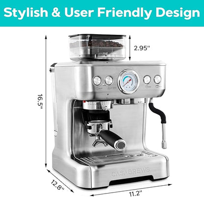 CASABREWS 5700Gense Espresso Machine with Grinder, Barista-Style Cappuccino Maker with Milk Frother Steam Wand, Professional Coffee Maker with Removable Water Tank for Cappuccinos and Lattes
