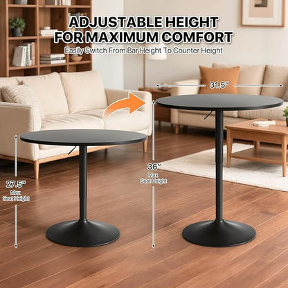 Magshion 31" Round Bar Table Height Adjustable 26"-35" Pub Table with Enlarged Base for Living Room Patio Bistro Café, Black