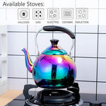 Load image into Gallery viewer, Whistling Tea Kettle for Stovetop Induction Stainless Steel Tea pot Whistle Kettles Gas Stove Top Fast Boiling Water Modern Rainbow Iridescent Color Mirror Finish 2 Quart