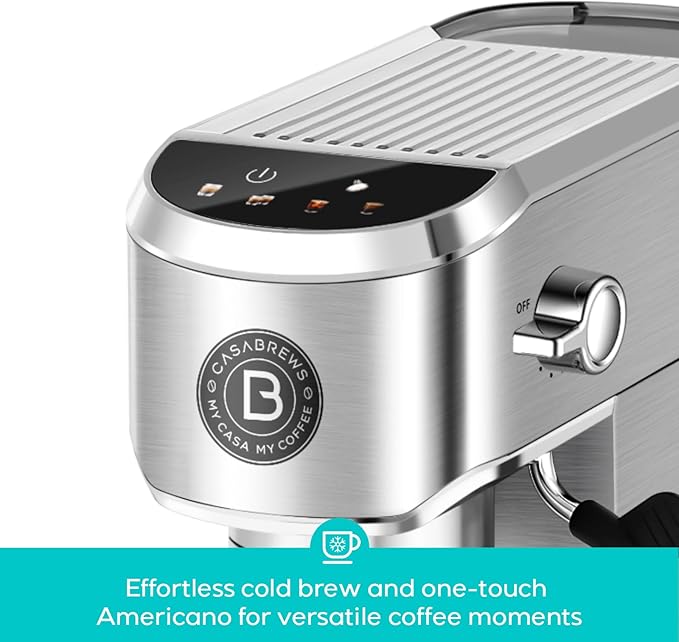 CASABREWS 5418 PLUS Espresso Machine 20 Bar, Compact Espresso Maker with Steam Milk Frother, Stainless Steel Coffee Machine with 34oz Detachable Water Tank for Cold Brew, Cappuccino, Silver