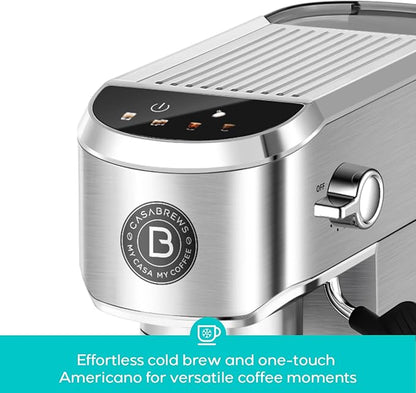 CASABREWS 5418 PLUS Espresso Machine 20 Bar, Compact Espresso Maker with Steam Milk Frother, Stainless Steel Coffee Machine with 34oz Detachable Water Tank for Cold Brew, Cappuccino, Silver